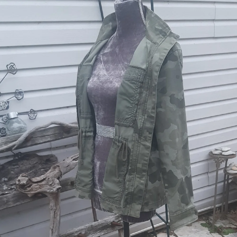 Old🚢Navy Camouflage Full Zippered Snap Snap Pockets Jacket Size M - Picture 5 of 7